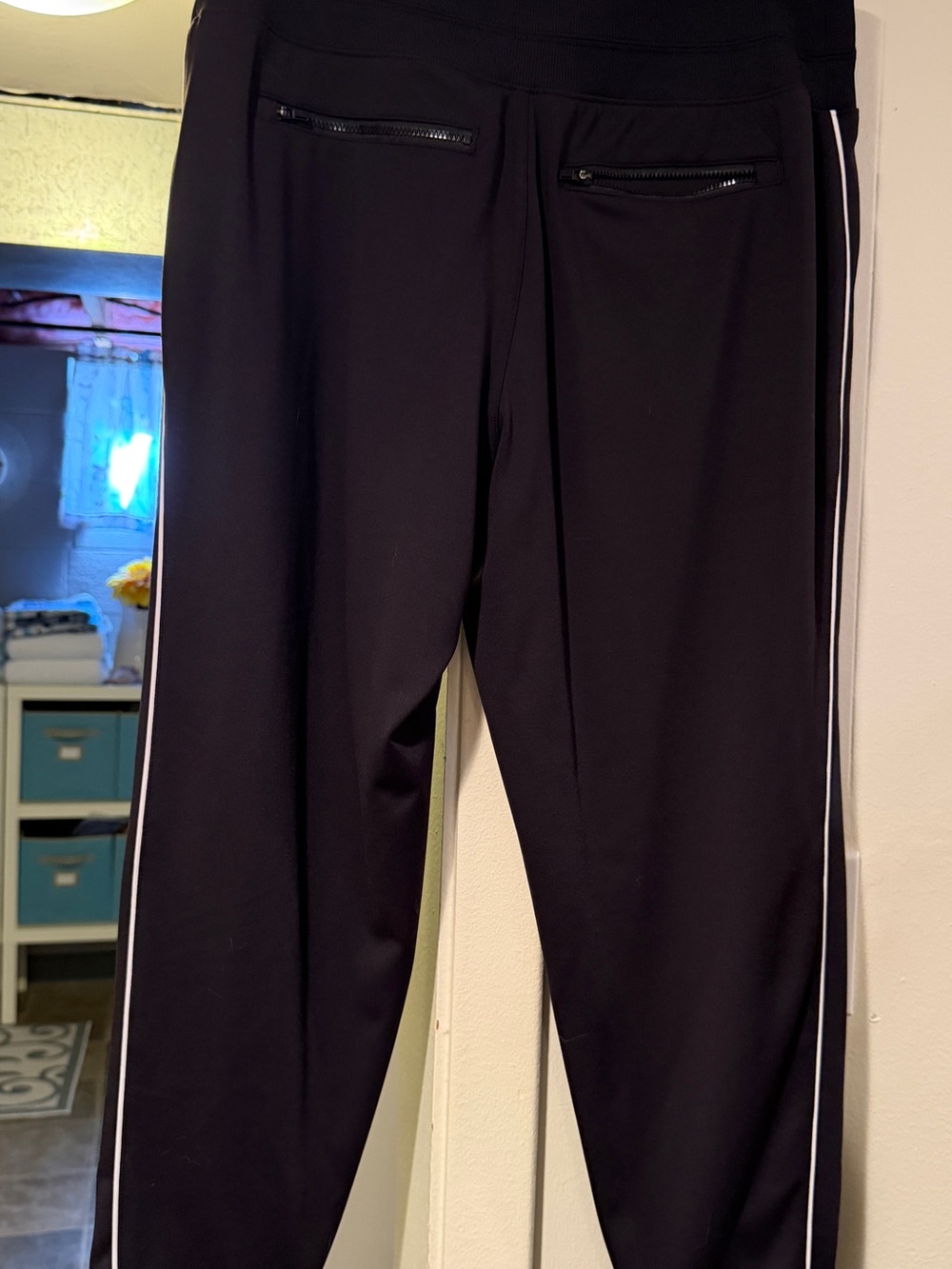 Athleta Black Athletic Pants with White Side Stripe - Picture 2 of 4
